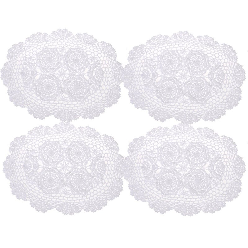 kilofly Crochet Cotton Lace Placemats Doilies 4pc, Oval, White, 11.8 x 17.7 inch - Image 1